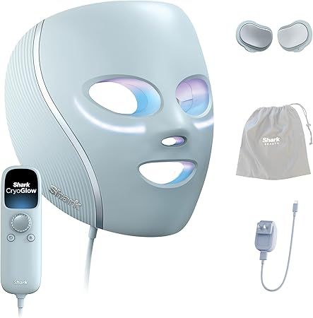 Shark CryoGlow LED Face Mask with Under-Eye Cooling, Anti-Ageing & Blemish Repair, Red & Blue LED, Infrared Light Therapy, USB-C, Remote Control, Storage Bag, Blue Frost, FW312