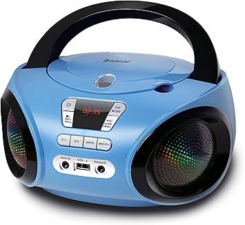 G Keni Portable CD Player Boombox with FM Radio/USB/Bluetooth/AUX Input and Earphone Jack Output, Stereo Sound Speaker, Audio Player, Blue