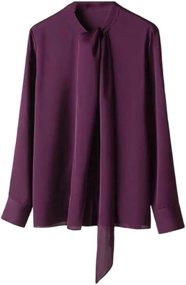 Women's Elegant Bow Tie Neck Blouse Long Sleeve Pullover Office Work Shirts