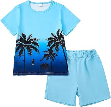 Boy Clothes Kids Boy's Summer Outfits Shorts Sleeve Crewneck T Shirt Tops Tees Shorts Sets Boy's 2 Piece Outfits