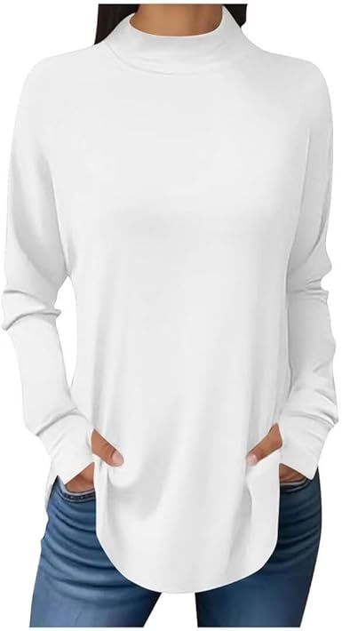 FMCHICO Women Mock Neck Shirt Long Sleeve Fall Tops Casual Tunics or Tops to Wear with Leggings