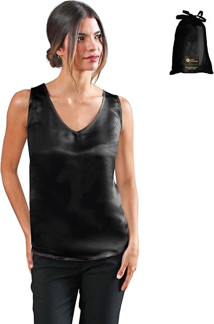 Luxury Artisan Silk Blouse Sleeveless, Mulberry Silk Top, Silk Tank Top V Neck