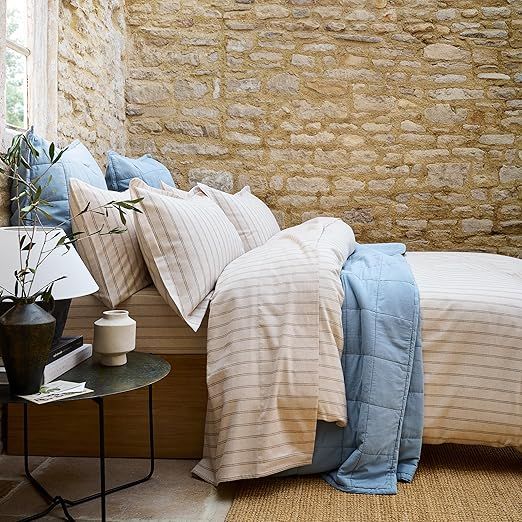 Christy Flannel Stripe King Sheet Set Brushed Cotton | Luxury Bed Linen | Super Soft and Silky Finish | Oat Beige