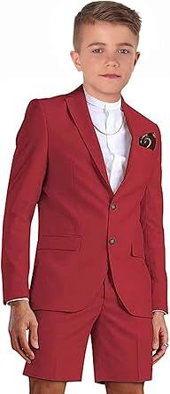 Shorts Suit for Boys Summer Casual 2 Piece Beach Wedding Tuxedo Suit Kids Slim Fit Formal Jacket Pants Set