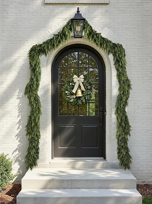 9ft Christmas Cedar Garland with Soft Thickness Pine, Artificial Green Faux Cedar Pine Garland for Mantle Fireplace Indoor Outdoor Holiday Party Home Decoration（2 Pcs）