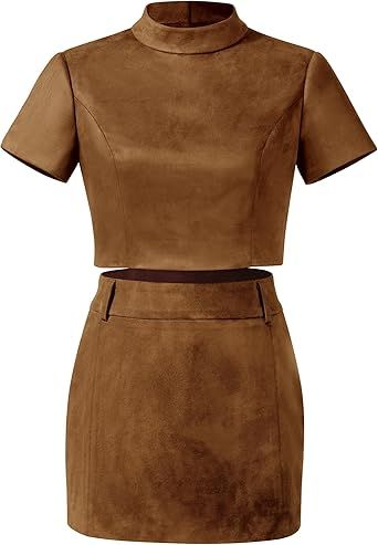 JW PEI Women's Grace Faux Suede Crop Top and Mini Skirt Set