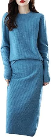 Women's Wool Knitted Sweater+Skirt Sets Two-Piece Sweater Set