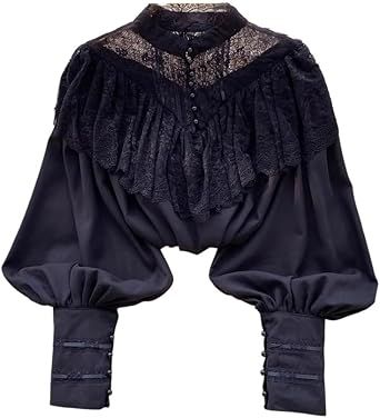 Women's French Style Chiffon Lace Blouse Hollow Out Long Sleeve Top with Pearls Button Luxury Shirt