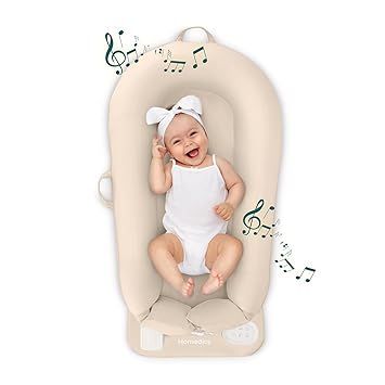 MyBaby 3-in-1 Calming Baby Cushion, Soothing Comfort for Newborns & Infants, Snuggling Sensation, Sound and Vibration, Designed for Safety, Rechargeable & Machine-Washable, by Homedics, Tan