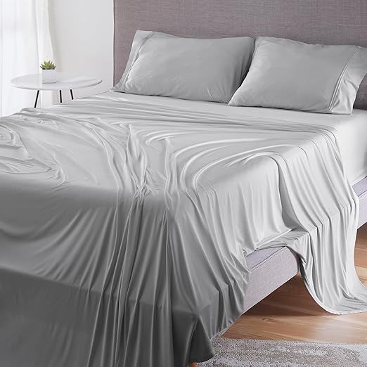 Bedgear Dri-Tec Sheet Set – Moisture Wicking Technology, Breathable, Cooling Sheets – Flat Sheet, Fitted Sheet, Pillowcases – All Mattress Types, Bedding Dorm Apartment Essentials, Queen, Light Grey
