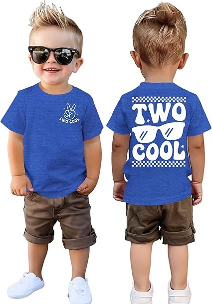 Two Cool Birthday Shirt 2nd Birthday Boy Tshirt 2 Year Old Toddler Boys Second Bday Party Short Sleeve Outfits Tops