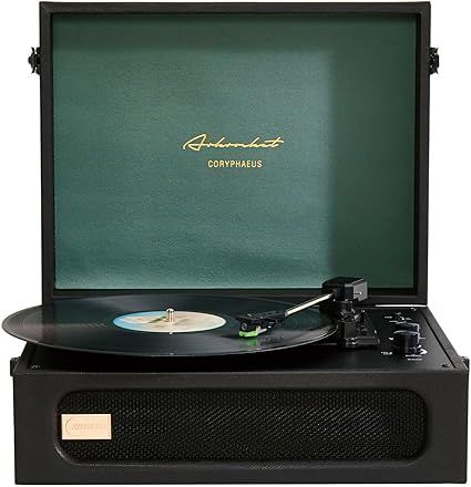 Arkrocket Coryphaeus Vinyl Record Player 3-Speed Bluetooth Input and Output Built-in Speakers with Magnetic Cartridge Auto Off (Black Green)