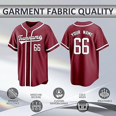 Custom Baseball Jersey Personalized Team Uniforms for Men Women Boys and Girls Add Your Name Number or Logo