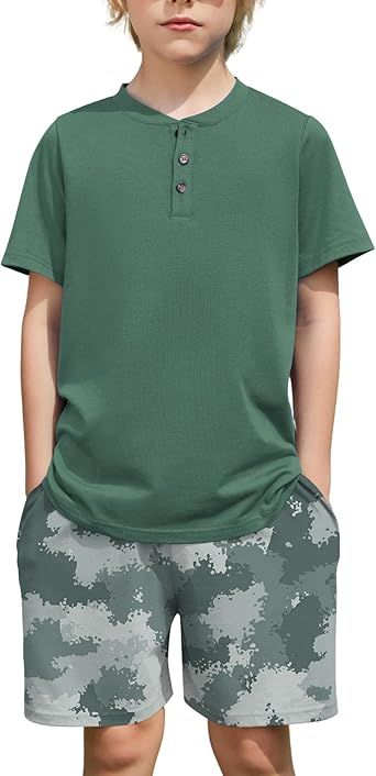 Arshiner Boys Summer Clothing Sets 3-button Short Sleeve Tee and Shorts Casual Outfits for 5-12 Years