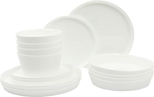 Gibson Home Modern Opal (Service for 4) 16 Piece Glass Chip Resistant Dishes Double Plates and Bowls Lightweight Dinnerware Set
