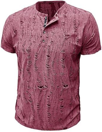 Men's Round Neck Outdoor Short Sleeves Classic Business Polyester T-Shirt Breathable Sweat-Wicking Tops with Button