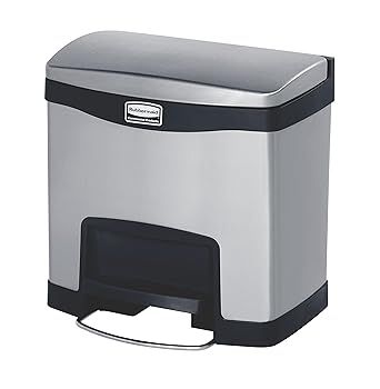 Rubbermaid Commercial Products Slim Jim Front Step-On Trash Can, 4-Gallon, Black Stainless Steel, Hands-Free Garbage Can/Container for Home/Kitchen/Office/Restaurant