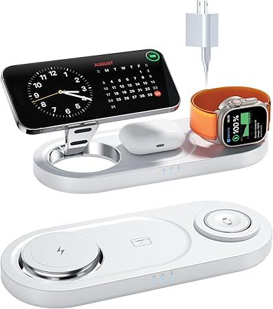 Upgraded 3 in 1 Wireless Charging Station for Apple Devices, Faster Mag-Safe Charger Stand, Magnetic Charger Station for iPhone 17/16/15/14/13/12 Series & AirPods Pro & Apple Watch Series (White)