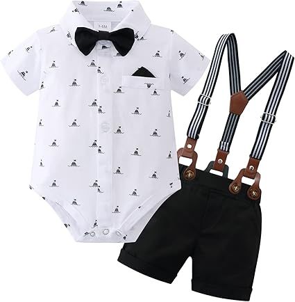 YUEMION Infant Baby Boy Clothes Gentleman Outfits Suits Summer Short Sleeve Bowtie Bodysuit Shirts + Suspender Shorts(0-24M)