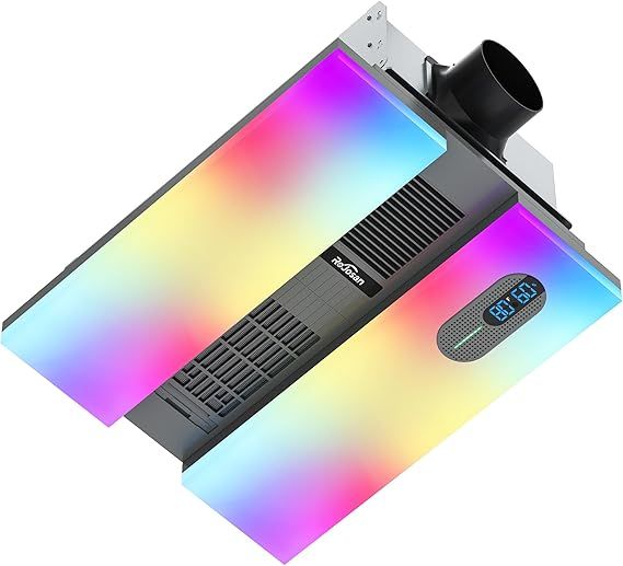 Bathroom Exhaust Fan with Heater, Smart Fan with Bluetooth Speaker, 2 Heat Levels, Humidity and Odor Sensor, RGB and 3CCT Lighting, Remote Control for Bathroom, Kitchen, Basement (Grey)