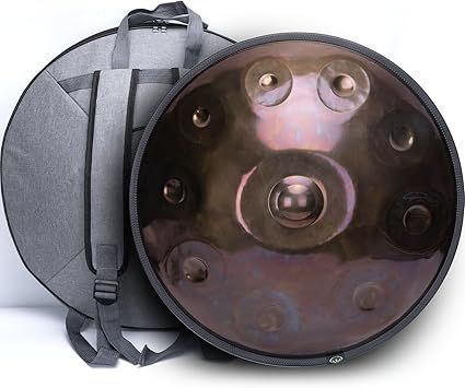 "SINGOFIRE" New Upgrade Advanced Handpan Drum, Ember Steel Handpan, 10-Notes with Bag, 22-Inch 440Hz D Minor Kurd, Telescopic Drum Stand, Iridescent-Gold