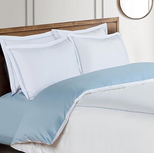 Majestic Giftware Madison Linen 8 Pcs Twin Size Bedding Set (BL52-T) | Normandy - Blue 400 TC Cotton Sateen Durable & Eashable | 2 Fitted Sheets, 2 Duvets, 4 Pillowcases - Noble Collection