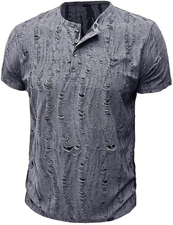 Men's Round Neck Outdoor Short Sleeves Classic Business Polyester T-Shirt Breathable Sweat-Wicking Tops with Button
