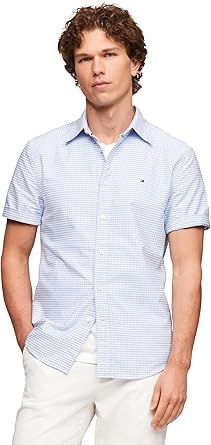 Tommy Hilfiger Men's Short Sleeve Oxford Shirts in Regular Fit, Men's Button Down Shirts