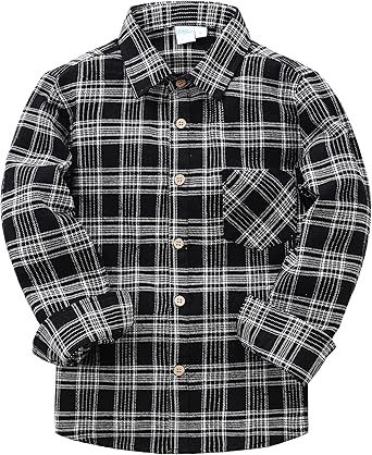 VATPAVE Boys Flannel Button Down Shirt Casual Long Sleeve Plaid Shirts 6-14 Years