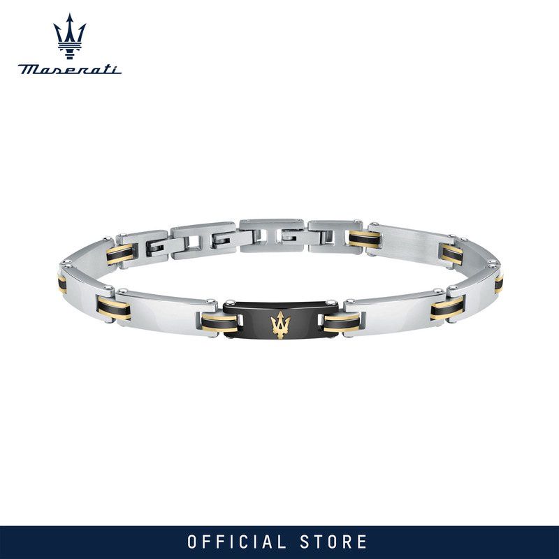 Maserati Jewels 220 mm Men's กำไลข้อมือ, Stainless Steel,Black Ceramic, Gold Logo, JM421ATZ10 (Adjustable)