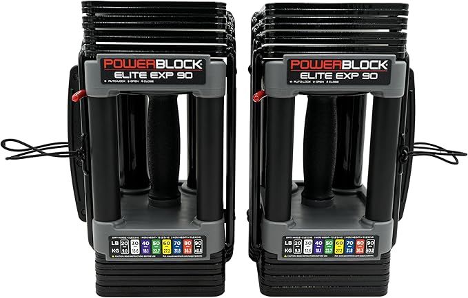 PowerBlock Elite EXP Adjustable Dumbbells, Sold in Pairs, Stage 1, 5-50 lb. Dumbbells, Durable Steel Build, Innovative Workout Equipment, All-in-One Dumbbells, Expandable with Expansion Kits