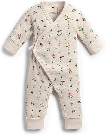 monica + andy Kimono Tie Long Sleeve One Piece, 100% Organic Baby Clothes for Girls & Boys, Preemie, Newborn & Infant