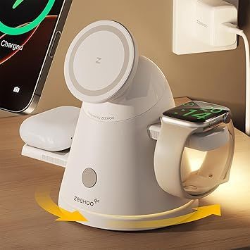3 in 1 Charging Station for Apple Devices,Qi2 Mag-Safe Charger Stand & Light,Fast Wireless Charging Station for iPhone 17/16/15/14/13/12& AirPods & iWatch &Pixel 10 & Samsung Galaxy Watch(30W Adapter)