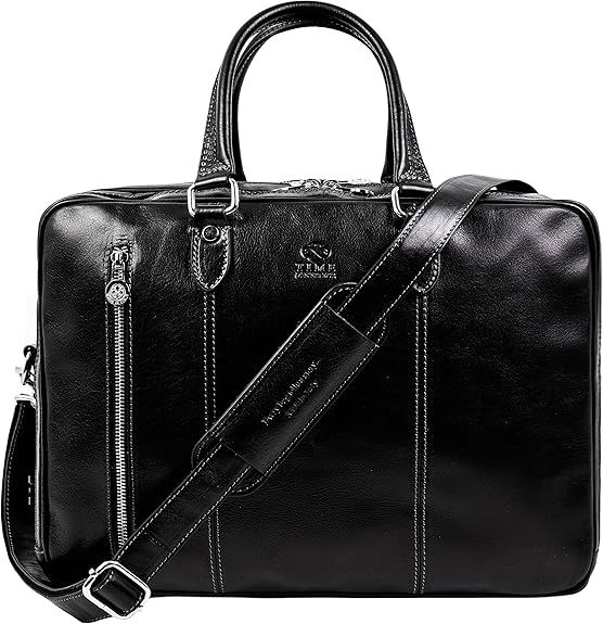 Time Resistance Leather Laptop Briefcase - Full Grain Leather Computer Bag for Men and Women | Leather, Full Grain Leather