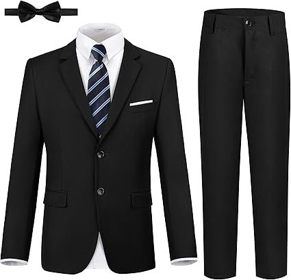 JPF Boys Formal Suits Slim Fit 5 Piece Kids Suit Jacket Pants Set with Dress Shirt and Tie for Wedding Prom