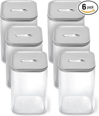 Caraway 4qt Glass Airtight Food Storage Containers with Lids - Non-Toxic, BPA-Free Kitchen Storage Container - Stackable, Space-Saving Airtight Containers for Pantry, Dry Goods - 6 Pack - Gray