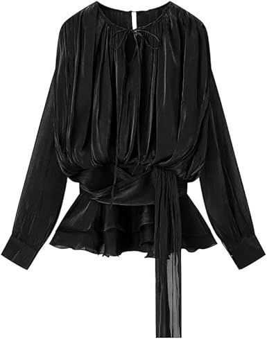 Women's Summer Fashion Pleated Long Sleeve Round Neck Pullover Short Dress