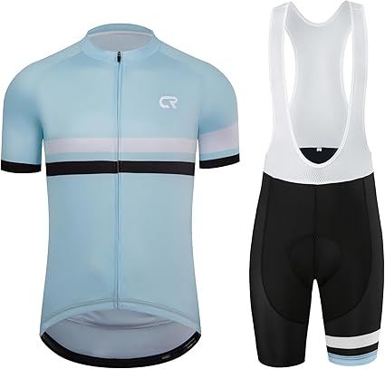 CR Men's Cycling Jersey Set Road Bike Jersey Zipper Pocket Short Sleeves Cycling Kits Bib Shorts 3D Padded