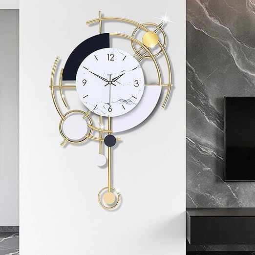 Decorative Wall Clock, Silent Quality Quartz Battery Operated, Metal Modern Large Wall Clocks for Living Room,Kitchen,Home,Bathroom,Bedroom Wall Decor,14.9x25.5inch