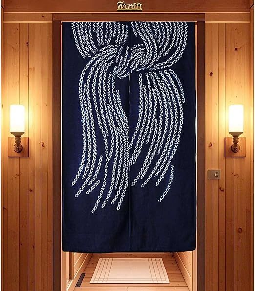 Hand Dyed Japanese Noren Curtain/Shibori Door Tapestry/Door Way Curtain/Cotton Room Divider (Lucky Knot - Indigo, 33.5x59in)