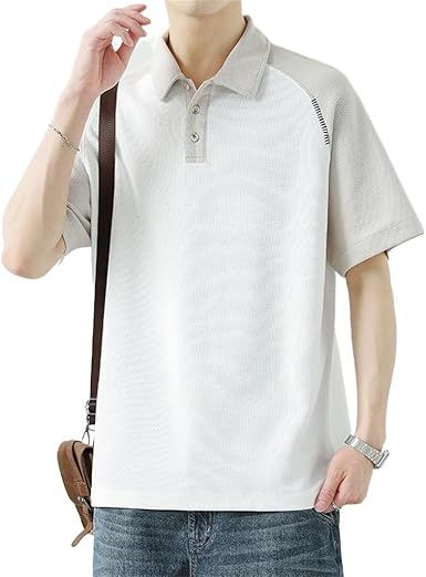 Men's Short Sleeved T-Shirt Loose Color Contrast Lapel Half