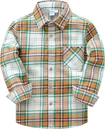 VATPAVE Boys Flannel Button Down Shirt Casual Long Sleeve Plaid Shirts 6-14 Years