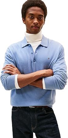 Tommy Hilfiger Men's Cotton Cashmere Long Sleeve Pullover Sweater Polo