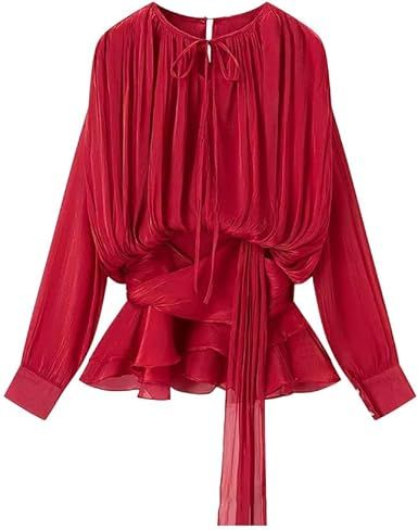 Women's Summer Fashion Pleated Long Sleeve Round Neck Pullover Short Dress