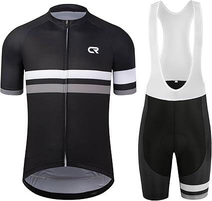 CR Men's Cycling Jersey Set Road Bike Jersey Zipper Pocket Short Sleeves Cycling Kits Bib Shorts 3D Padded