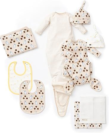 monica + andy Baby Beginnings Box, Organic Cotton Newborn & Infant Gift Set, 11-Piece Baby Gift set