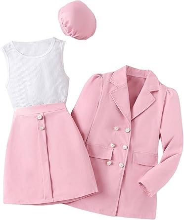Milumia Girl's 4 Piece Outfits Knit Top Mini Skirt and Blazer Jacket with Hats