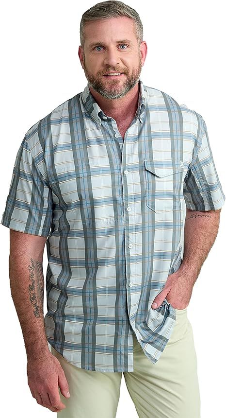 HUK - Men's Tide Point Pattern Short Sleeve Shirt, Fishing Button Down