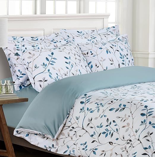 Majestic Giftware Madison Linen 8 Pcs Twin Size Bedding Set (BL506-T) | Forest Ferns 300 TC Cotton Sateen Durable & Eashable | 2 Fitted Sheets, 2 Duvets, 4 Pillowcases- Lux Collection