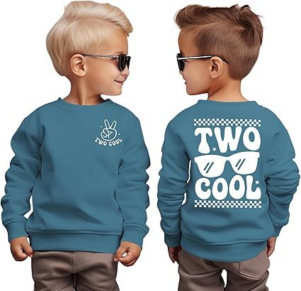 2nd Birthday Sweatshirt for Boy Two Cool Birthday Outfit 2 Year Old Toddler Boy Second Bday Party Long Sleeve Shirt